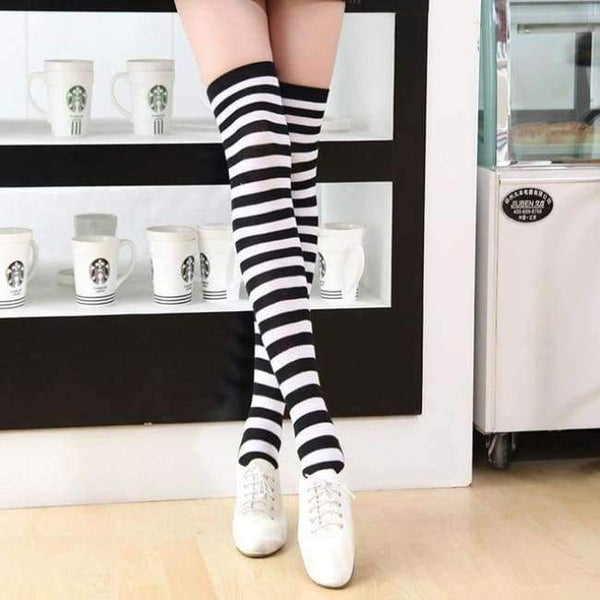 Long Knee Socks Striped Cotton Thigh High Ladys Over The Knee Stockings 2018 Thin Stripes High Tube Color Stripes Socks - 9 / One Size