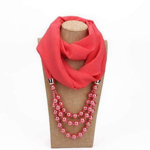 Planet Gates 9 / one size New Pendant Scarf Necklace Pearls Necklaces For Women Chiffon Scarves Pendant Jewelry Wrap Foulard Female Accessories