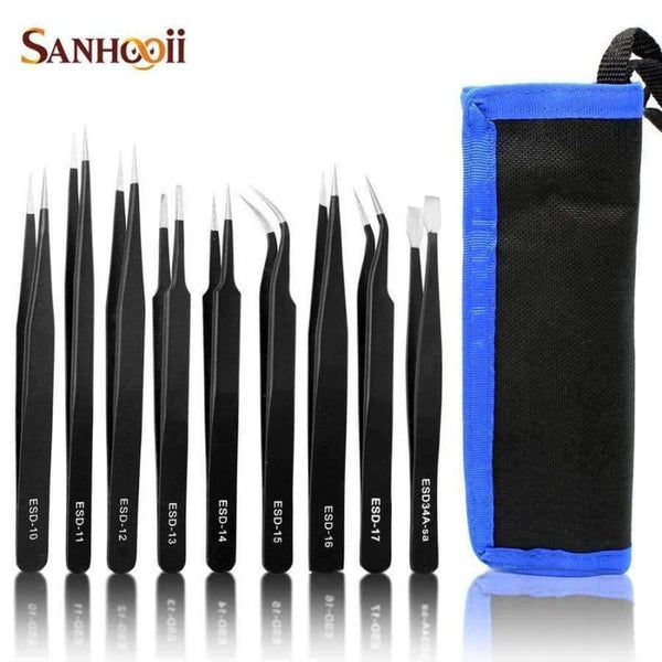 Planet Gates 9 PCS ESD Stainless Steel Tweezers Kit Precision Anti-static Maintenance Tools for Electronics Jewelry Phone Repairing