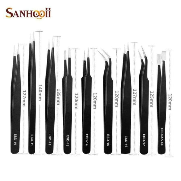 Planet Gates 9 PCS ESD Stainless Steel Tweezers Kit Precision Anti-static Maintenance Tools for Electronics Jewelry Phone Repairing