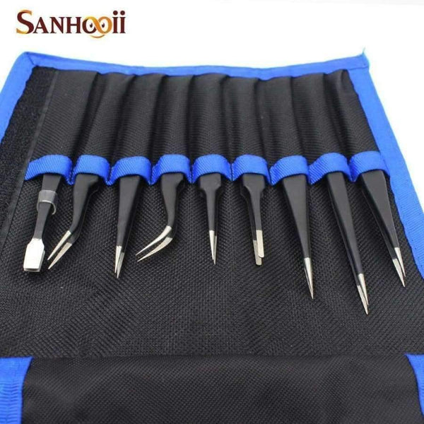 Planet Gates 9 PCS ESD Stainless Steel Tweezers Kit Precision Anti-static Maintenance Tools for Electronics Jewelry Phone Repairing