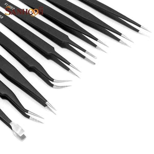 Planet Gates 9 PCS ESD Stainless Steel Tweezers Kit Precision Anti-static Maintenance Tools for Electronics Jewelry Phone Repairing