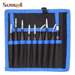 Planet Gates 9 PCS ESD Stainless Steel Tweezers Kit Precision Anti-static Maintenance Tools for Electronics Jewelry Phone Repairing