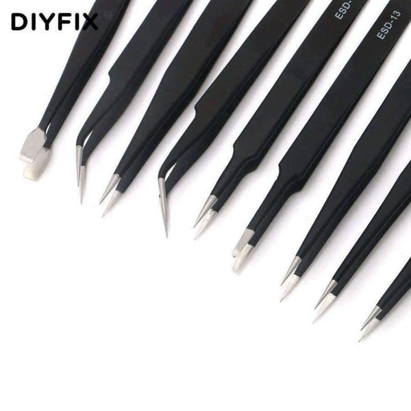Planet Gates 9 Pcs ESD Stainless Steel Tweezers Set Precision Repair Tools Kit Anti Static for Electronics Phone Repairing BGA Work