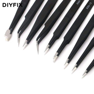 Planet Gates 9 Pcs ESD Stainless Steel Tweezers Set Precision Repair Tools Kit Anti Static for Electronics Phone Repairing BGA Work