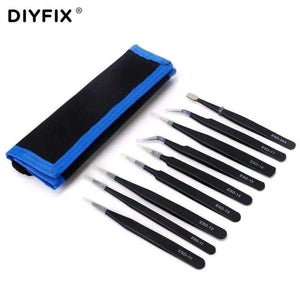 Planet Gates 9 Pcs ESD Stainless Steel Tweezers Set Precision Repair Tools Kit Anti Static for Electronics Phone Repairing BGA Work