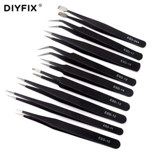 Planet Gates 9 Pcs ESD Stainless Steel Tweezers Set Precision Repair Tools Kit Anti Static for Electronics Phone Repairing BGA Work