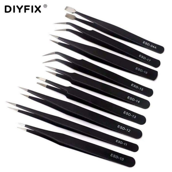 Planet Gates 9 Pcs ESD Stainless Steel Tweezers Set Precision Repair Tools Kit Anti Static for Electronics Phone Repairing BGA Work