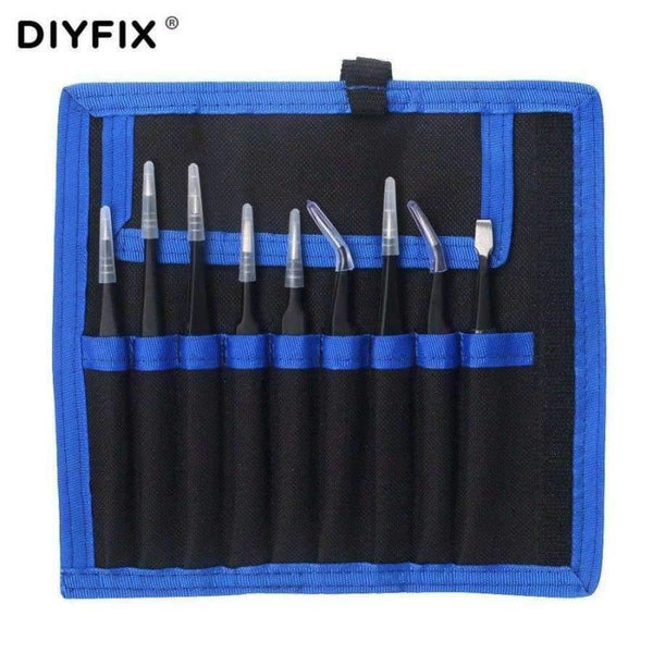 Planet Gates 9 Pcs ESD Stainless Steel Tweezers Set Precision Repair Tools Kit Anti Static for Electronics Phone Repairing BGA Work