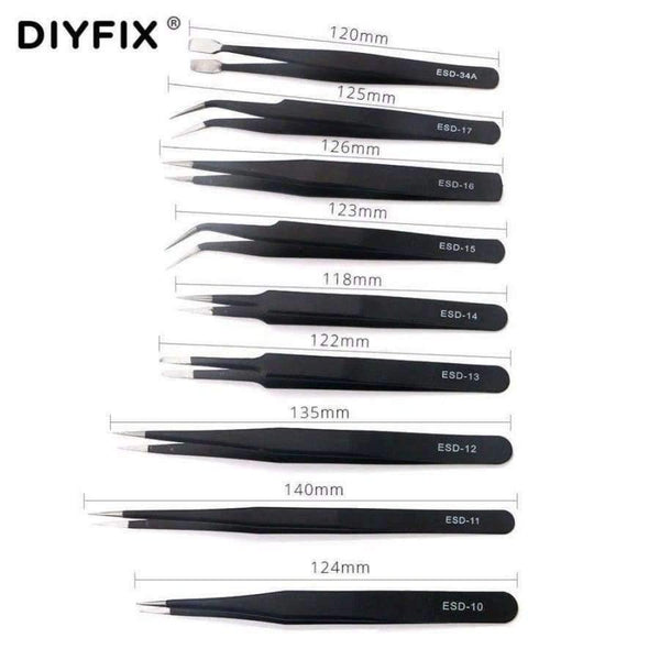 Planet Gates 9 Pcs ESD Stainless Steel Tweezers Set Precision Repair Tools Kit Anti Static for Electronics Phone Repairing BGA Work