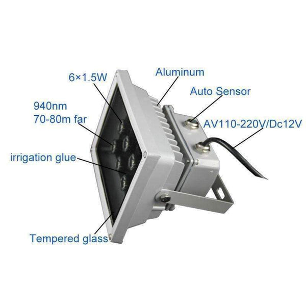 Planet Gates 90 degree AC220V 9W 940nm Infrared illuminator Auxiliary IR lamp for Hikvision invisible IR light & night vision light sources AC220V