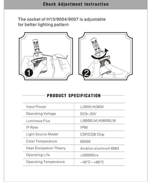 Planet Gates 9006/HB4 LED H7 H4 H11 Bulb H1 H3 HB4 9006 HB3 9005 H13 LED Headlight Kit 72W 8000lm 6500K LED Lamp Auto H 7 11 LED Car Light 12v