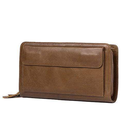 Planet Gates Men's Clutch Male Wallet Men's Genuine Leather Double Zipper Clutch Bags purse for men Passport Phone Wallets credit card