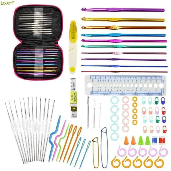 Planet Gates 90pcs Crochet Hooks Set Aluminum Knitting Needles Yarn Craft Kit Knitting Accessories with Pink Case For Women Gift