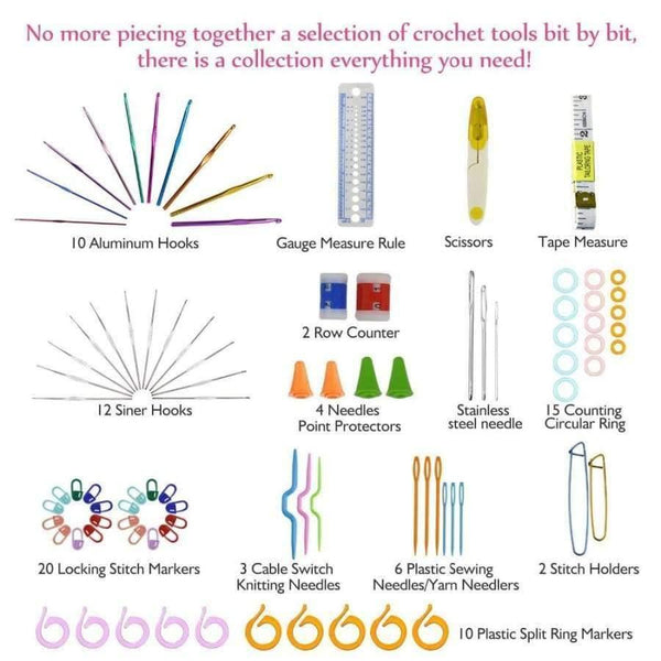 Planet Gates 90pcs Crochet Hooks Set Aluminum Knitting Needles Yarn Craft Kit Knitting Accessories with Pink Case For Women Gift