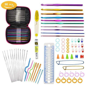 Planet Gates 90pcs Crochet Hooks Set Aluminum Knitting Needles Yarn Craft Kit Knitting Accessories with Pink Case For Women Gift