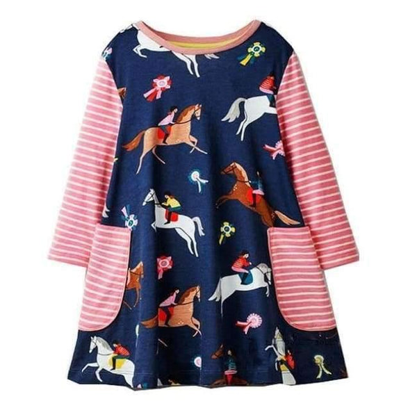 Planet Gates 92 / 2T Girls Dress with Animal Applique Long Sleeve Princess Dress Children Costume Robe Fille Kids Party Dresses Baby Girl Clothes