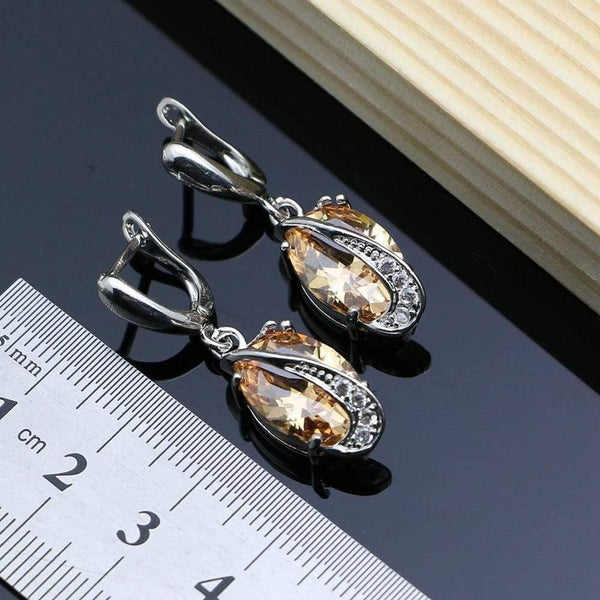 Planet Gates 925 Bridal Jewelry Champagne Zircon Jewelry Sets For Women Earrings/Pendant/Rings/Bracelet/Necklace Set