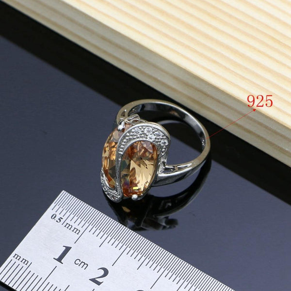 Planet Gates 925 Bridal Jewelry Champagne Zircon Jewelry Sets For Women Earrings/Pendant/Rings/Bracelet/Necklace Set