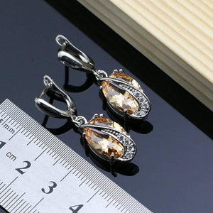 Planet Gates 925 Bridal Jewelry Champagne Zircon Jewelry Sets For Women Earrings/Pendant/Rings/Bracelet/Necklace Set