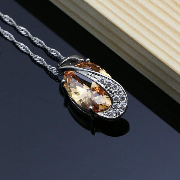 Planet Gates 925 Bridal Jewelry Champagne Zircon Jewelry Sets For Women Earrings/Pendant/Rings/Bracelet/Necklace Set