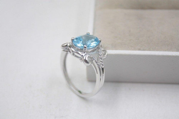 Planet Gates 925 Fine Sterling Silver Ring Women’s 13mm Topaz Round Ring Elegant Beauty Zircon Ring US 6-7