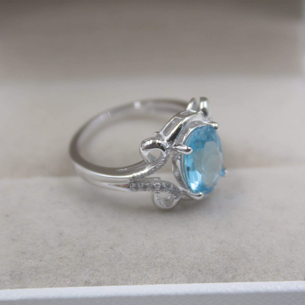 Planet Gates 925 Fine Sterling Silver Ring Women’s 13mm Topaz Round Ring Elegant Beauty Zircon Ring US 6-7