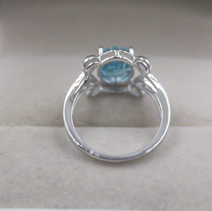 Planet Gates 925 Fine Sterling Silver Ring Women’s 13mm Topaz Round Ring Elegant Beauty Zircon Ring US 6-7