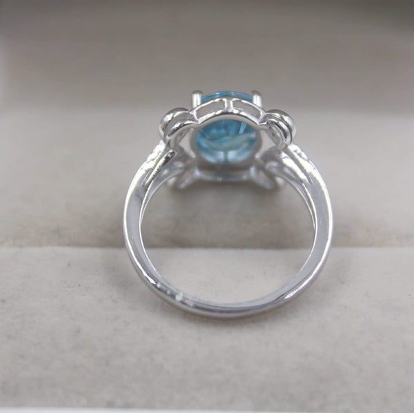 Planet Gates 925 Fine Sterling Silver Ring Women’s 13mm Topaz Round Ring Elegant Beauty Zircon Ring US 6-7