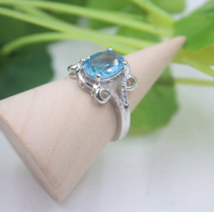 Planet Gates 925 Fine Sterling Silver Ring Women’s 13mm Topaz Round Ring Elegant Beauty Zircon Ring US 6-7