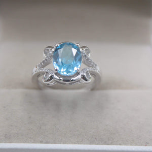 Planet Gates 925 Fine Sterling Silver Ring Women’s 13mm Topaz Round Ring Elegant Beauty Zircon Ring US 6-7