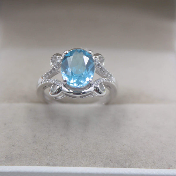 Planet Gates 925 Fine Sterling Silver Ring Women’s 13mm Topaz Round Ring Elegant Beauty Zircon Ring US 6-7