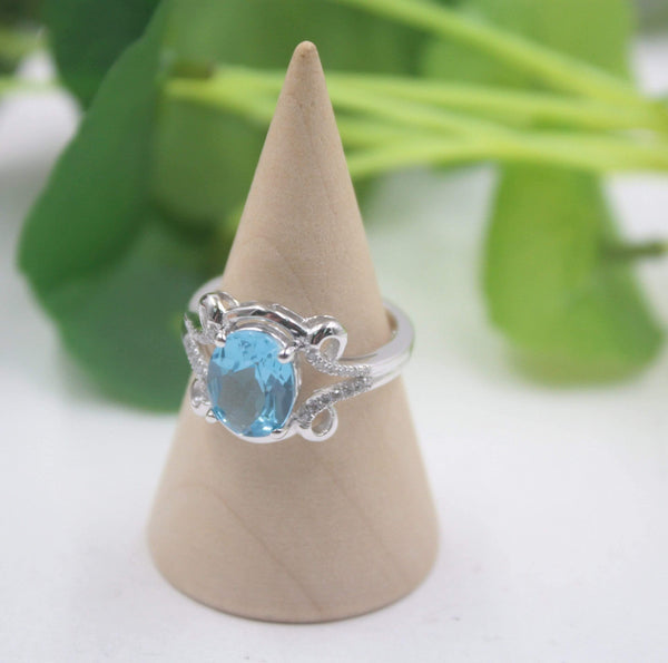 Planet Gates 925 Fine Sterling Silver Ring Women’s 13mm Topaz Round Ring Elegant Beauty Zircon Ring US 6-7