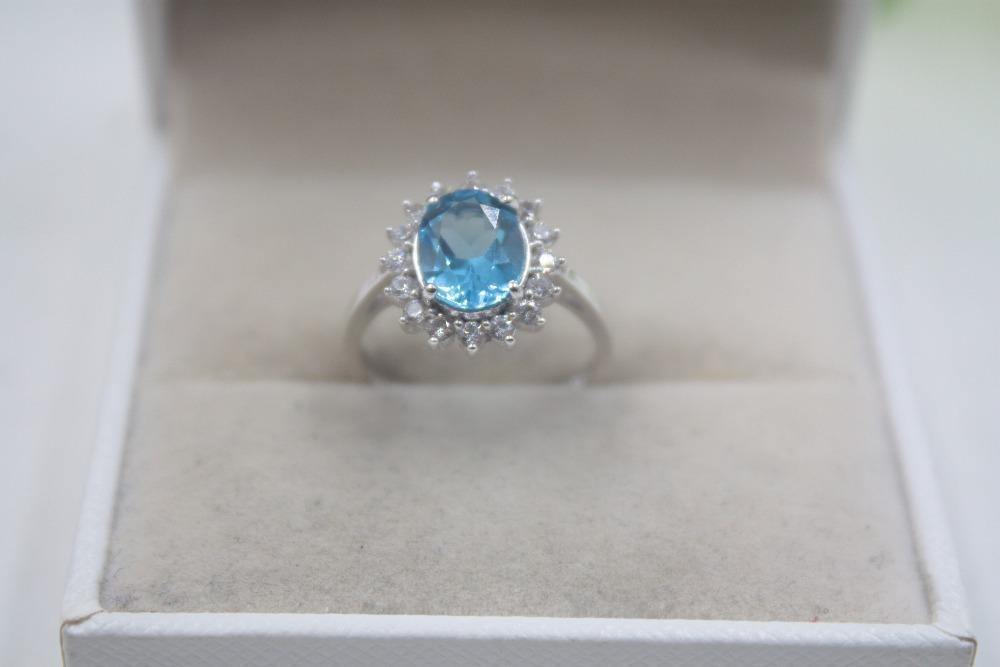 Planet Gates 925 Fine Sterling Silver Ring Women’s 14mm Topaz Round Shine Zircon Ring Elegant Beauty Zircon Ring US 6-7