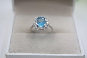 Planet Gates 925 Fine Sterling Silver Ring Women’s 14mm Topaz Round Shine Zircon Ring Elegant Beauty Zircon Ring US 6-7