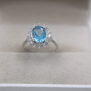 Planet Gates 925 Fine Sterling Silver Ring Women’s 14mm Topaz Round Shine Zircon Ring Elegant Beauty Zircon Ring US 6-7