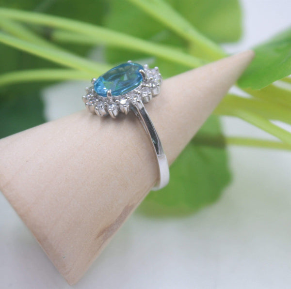 Planet Gates 925 Fine Sterling Silver Ring Women’s 14mm Topaz Round Shine Zircon Ring Elegant Beauty Zircon Ring US 6-7