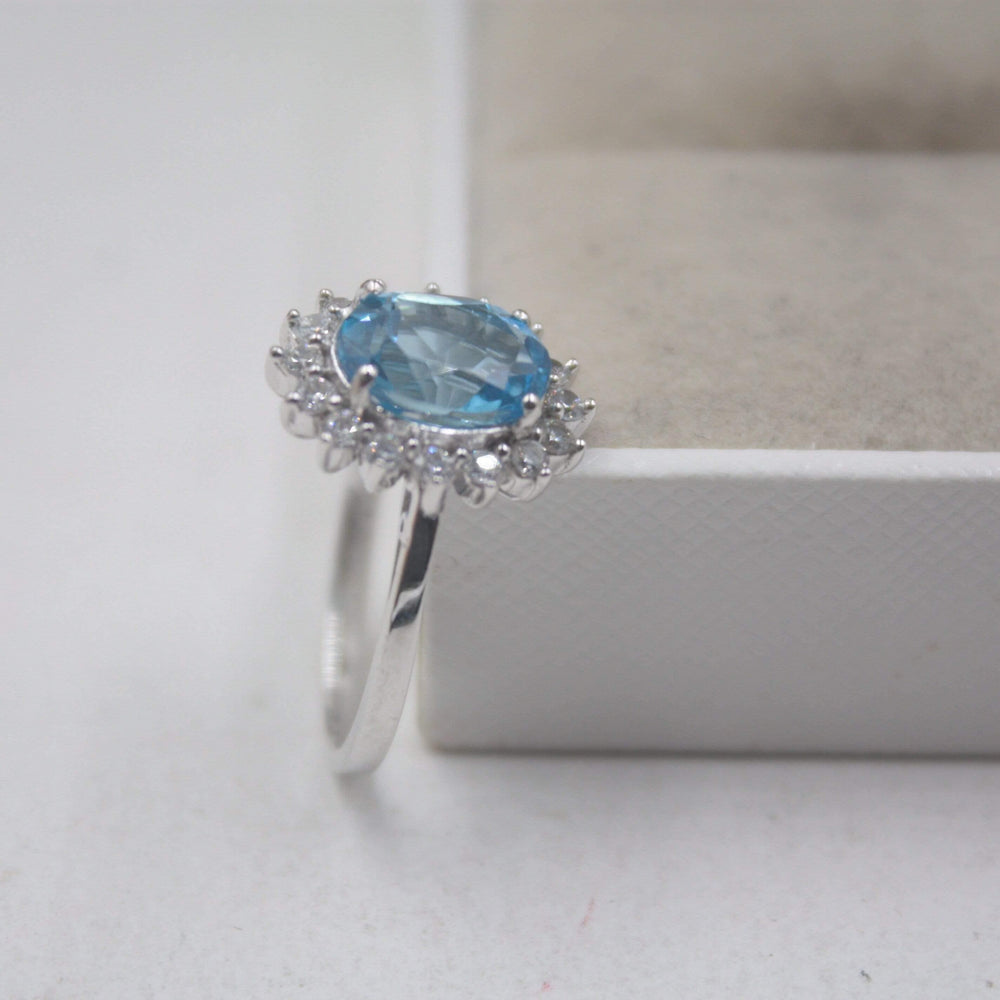 Planet Gates 925 Fine Sterling Silver Ring Women’s 14mm Topaz Round Shine Zircon Ring Elegant Beauty Zircon Ring US 6-7