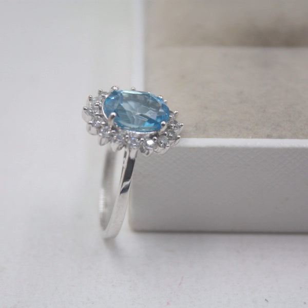 Planet Gates 925 Fine Sterling Silver Ring Women’s 14mm Topaz Round Shine Zircon Ring Elegant Beauty Zircon Ring US 6-7