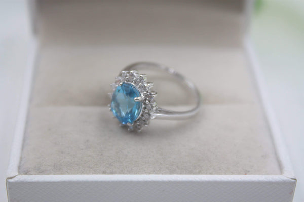 Planet Gates 925 Fine Sterling Silver Ring Women’s 14mm Topaz Round Shine Zircon Ring Elegant Beauty Zircon Ring US 6-7