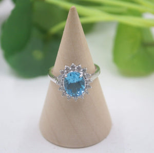 Planet Gates 925 Fine Sterling Silver Ring Women’s 14mm Topaz Round Shine Zircon Ring Elegant Beauty Zircon Ring US 6-7