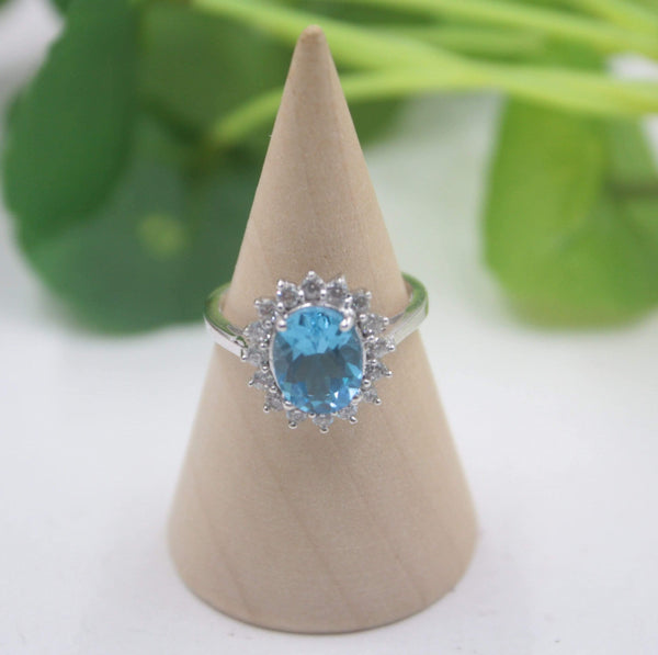 Planet Gates 925 Fine Sterling Silver Ring Women’s 14mm Topaz Round Shine Zircon Ring Elegant Beauty Zircon Ring US 6-7