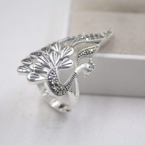 Planet Gates 925 Fine Sterling Silver Ring Women’s 35mm Big Ring Elegant Retro Peacock Zircon Ring US 6-9