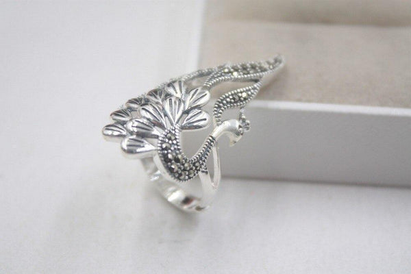 Planet Gates 925 Fine Sterling Silver Ring Women’s 35mm Big Ring Elegant Retro Peacock Zircon Ring US 6-9