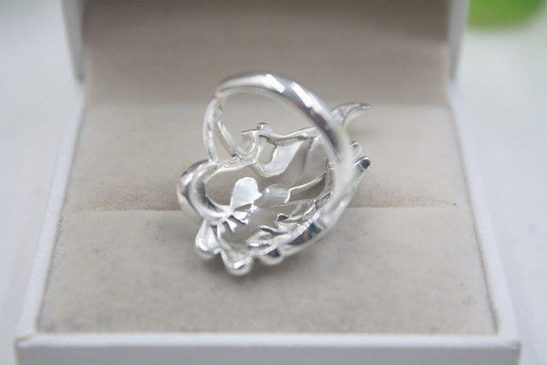 Planet Gates 925 Fine Sterling Silver Ring Women’s 35mm Big Ring Elegant Retro Peacock Zircon Ring US 6-9