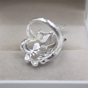 Planet Gates 925 Fine Sterling Silver Ring Women’s 35mm Big Ring Elegant Retro Peacock Zircon Ring US 6-9