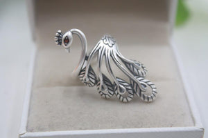Planet Gates 925 Fine Sterling Silver Ring Women’s 39mm Big Ring Elegant Retro Peacock New Ring US 6-9