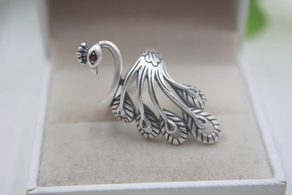 Planet Gates 925 Fine Sterling Silver Ring Women’s 39mm Big Ring Elegant Retro Peacock New Ring US 6-9
