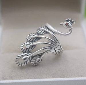 Planet Gates 925 Fine Sterling Silver Ring Women’s 39mm Big Ring Elegant Retro Peacock New Ring US 6-9