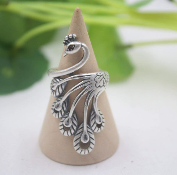 Planet Gates 925 Fine Sterling Silver Ring Women’s 39mm Big Ring Elegant Retro Peacock New Ring US 6-9
